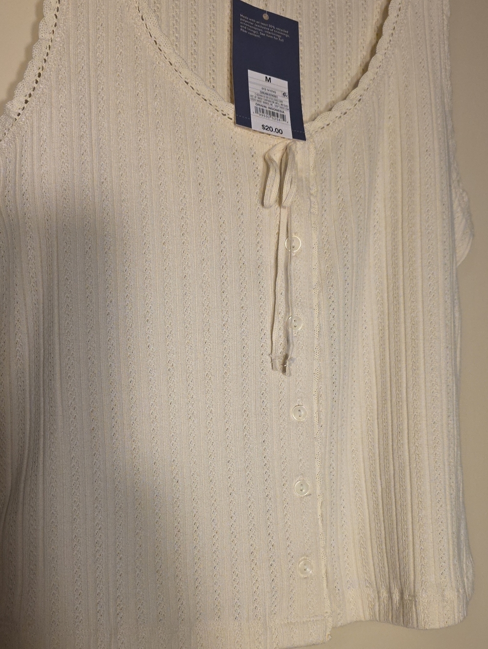 Universal Thread Cream Ribbed Button-Front Tank with Tie - Picture 4 of 7